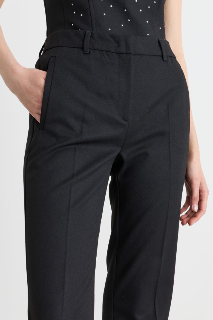 Trousers with flower-detail belt - BLACK - Intrend - 3