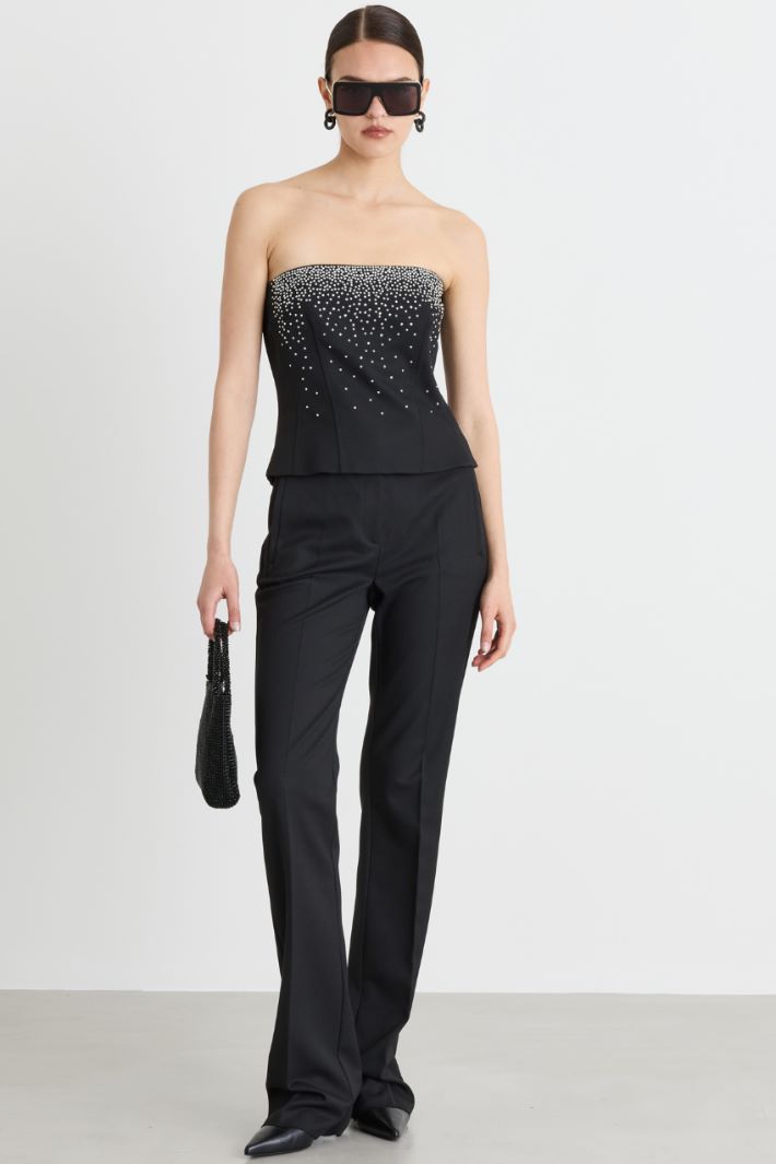 Trousers with flower-detail belt - BLACK - Intrend