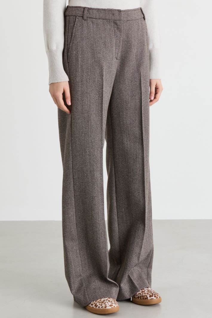 Wide-leg mouliné trousers - BROWN - Intrend - 2