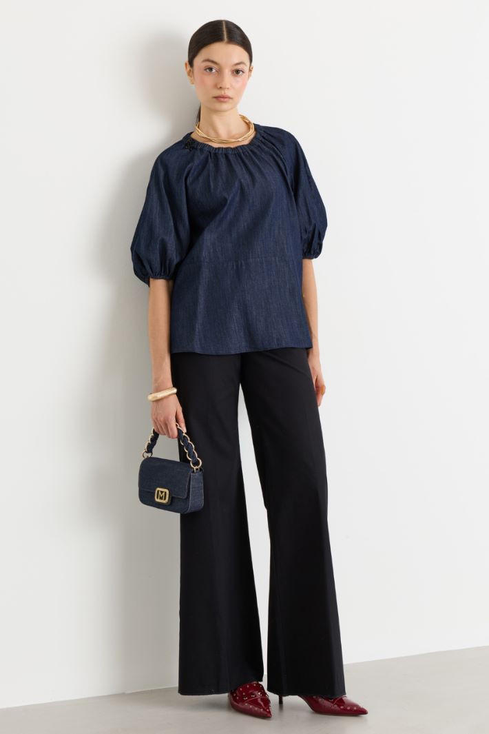 Pantalon évasé en twill - NOIR - Intrend