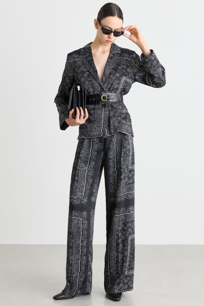 Wide-leg stretch twill trousers - BLACK - Intrend
