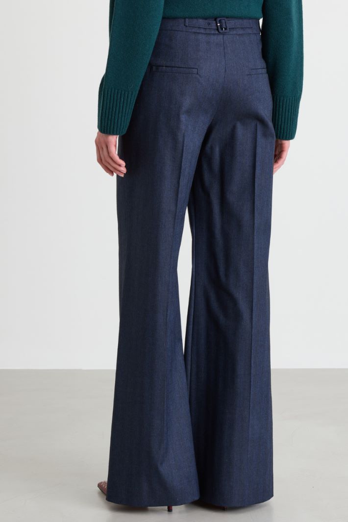 Wide-leg denim-effect trousers - BLUE - Intrend - 4