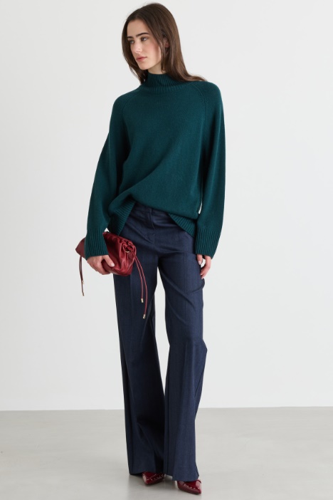 Wide-leg denim-effect trousers - Intrend