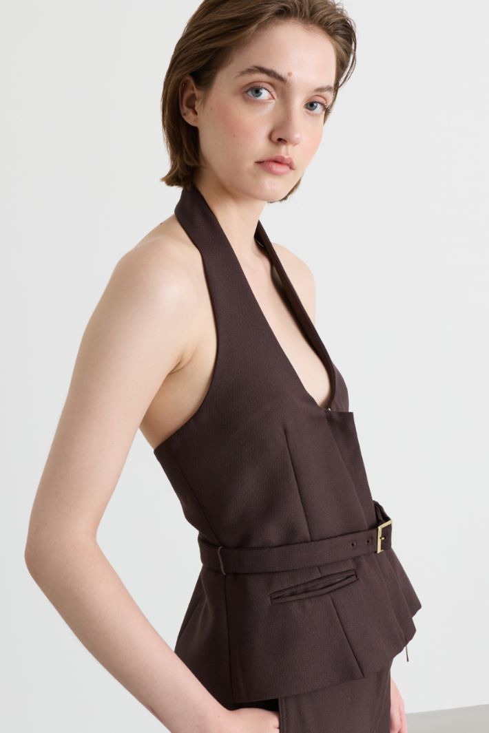 Backless waistcoat - BROWN - Intrend - 3