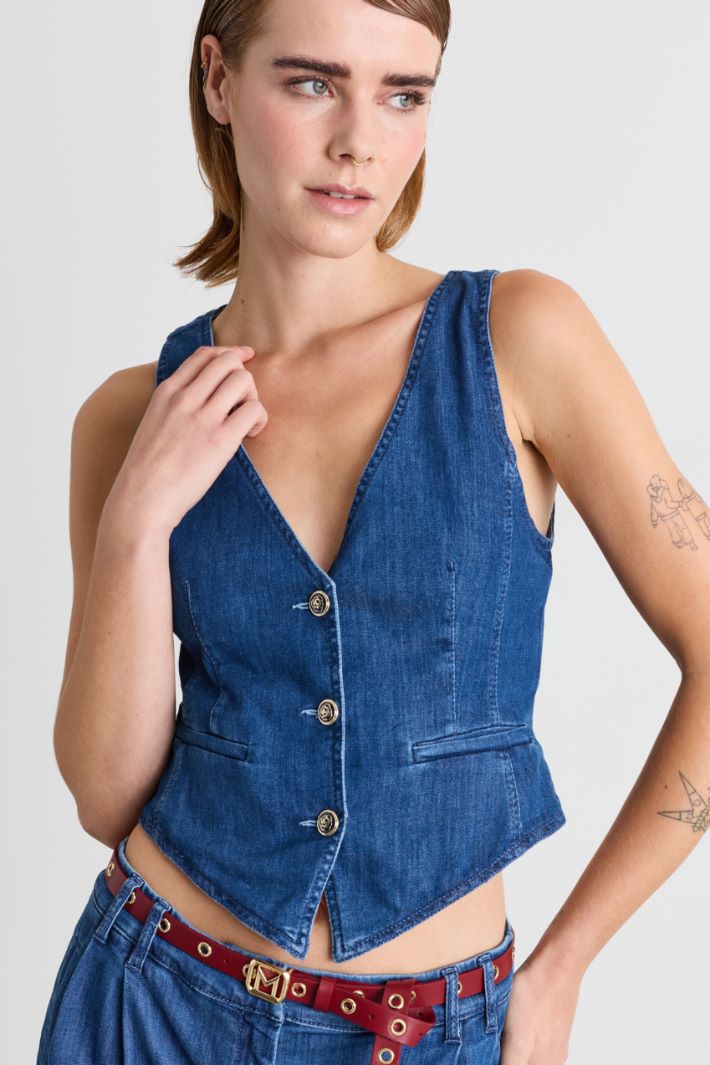 Tailored waistcoat with back tab - BLUE - Intrend - 3