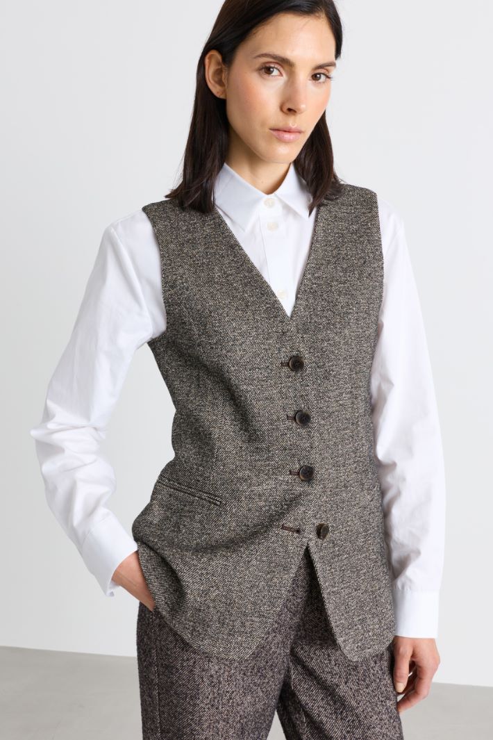 Tweed Waistcoat - BROWN - Intrend - 3