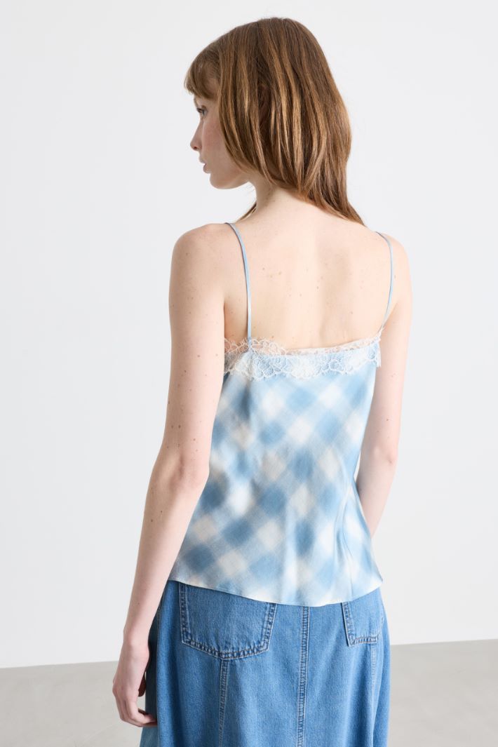 Top in twill con pizzo - AZZURRO BIANCO - Intrend - 4