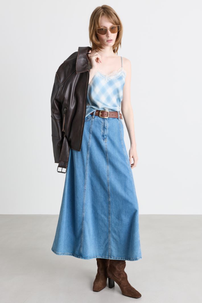 Top in twill con pizzo - AZZURRO BIANCO - Intrend