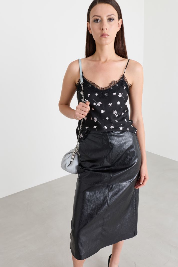 Top in twill con pizzo - NERO - Intrend - 2