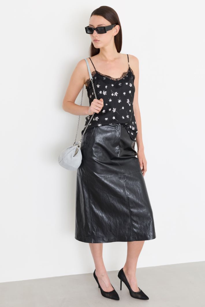 Top in twill con pizzo - NERO - Intrend