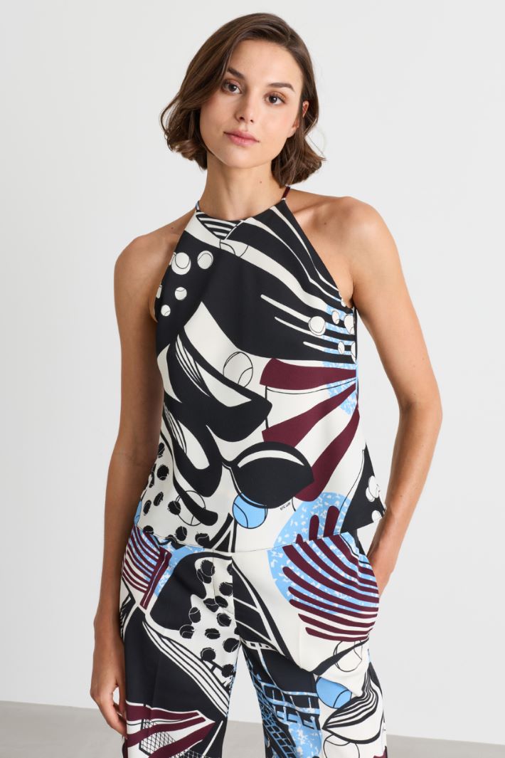 Top smanicato con stampa - BIANCO AZZURRO NERO - Intrend - 2