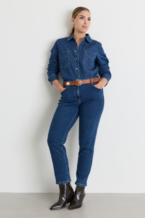Jeans mit Paspelierung in Velourslederoptik - Intrend