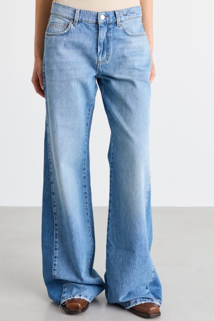 Jeans wide leg a vita bassa - AZZURRO - Intrend - 2
