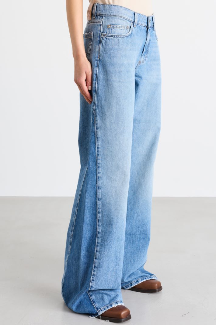 Jeans wide leg a vita bassa - AZZURRO - Intrend - 3