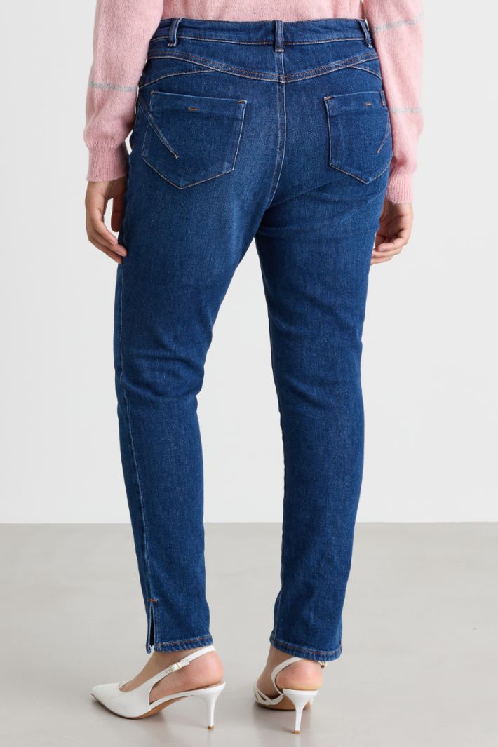 Jean à découpes obliques à l'arrière - BLEU - Intrend - 4