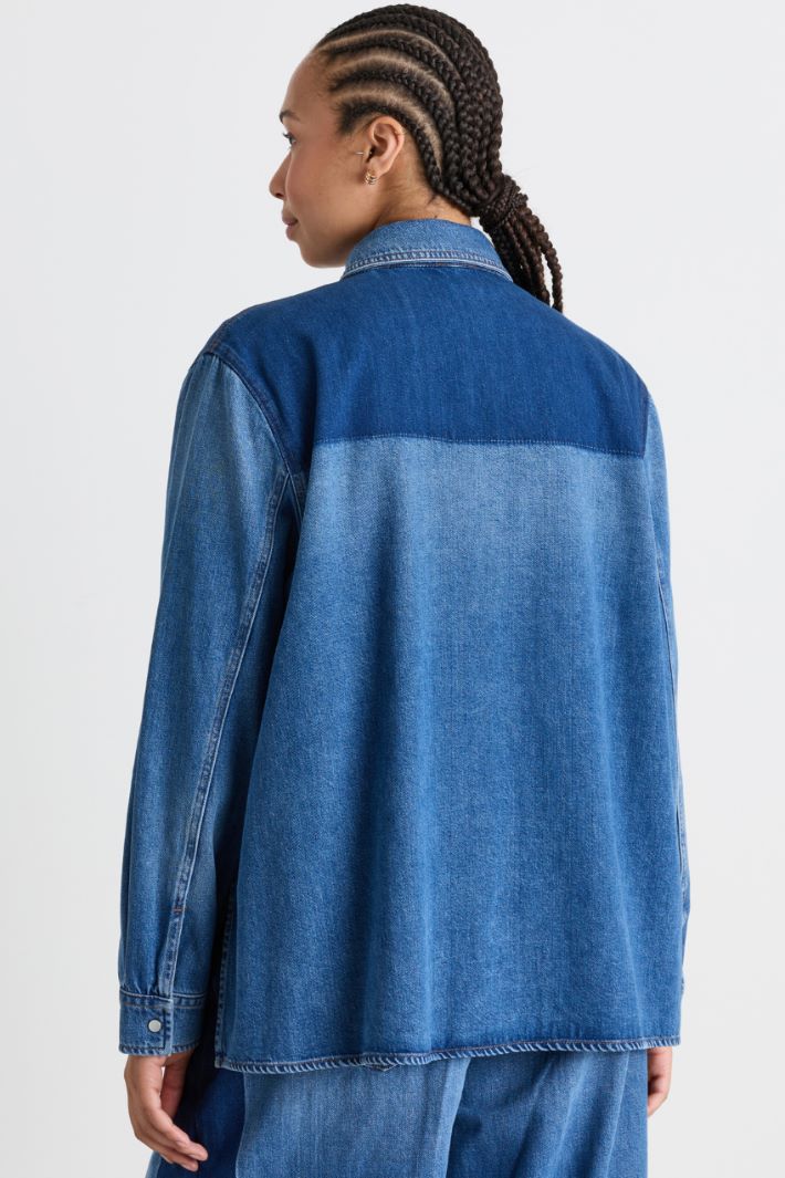Casacca in jeans bicolore - AZZURRO - Intrend - 4