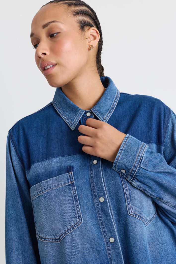 Casacca in jeans bicolore - AZZURRO - Intrend - 3