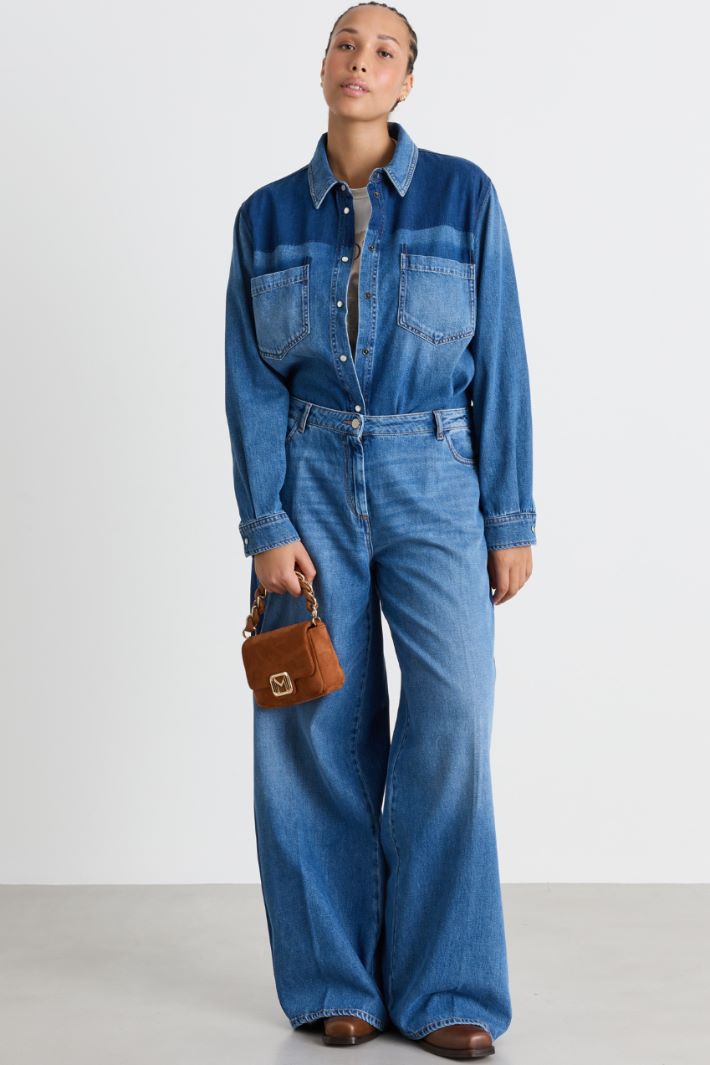 Casacca in jeans bicolore - AZZURRO - Intrend