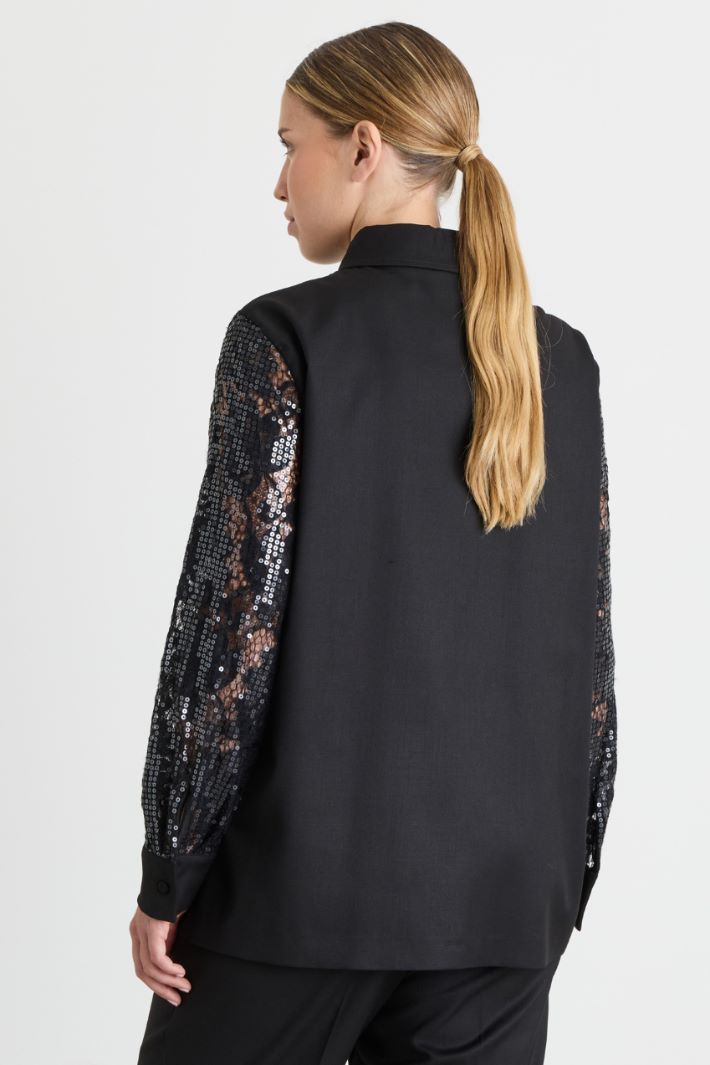 Casacca in pizzo con paillettes - NERO - Intrend - 4