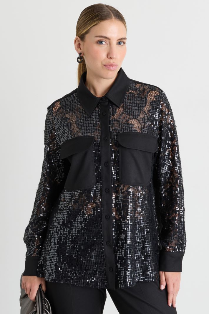 Casacca in pizzo con paillettes - NERO - Intrend - 2