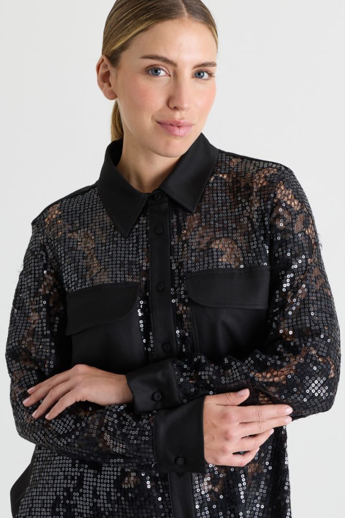 Casacca in pizzo con paillettes - NERO - Intrend - 3