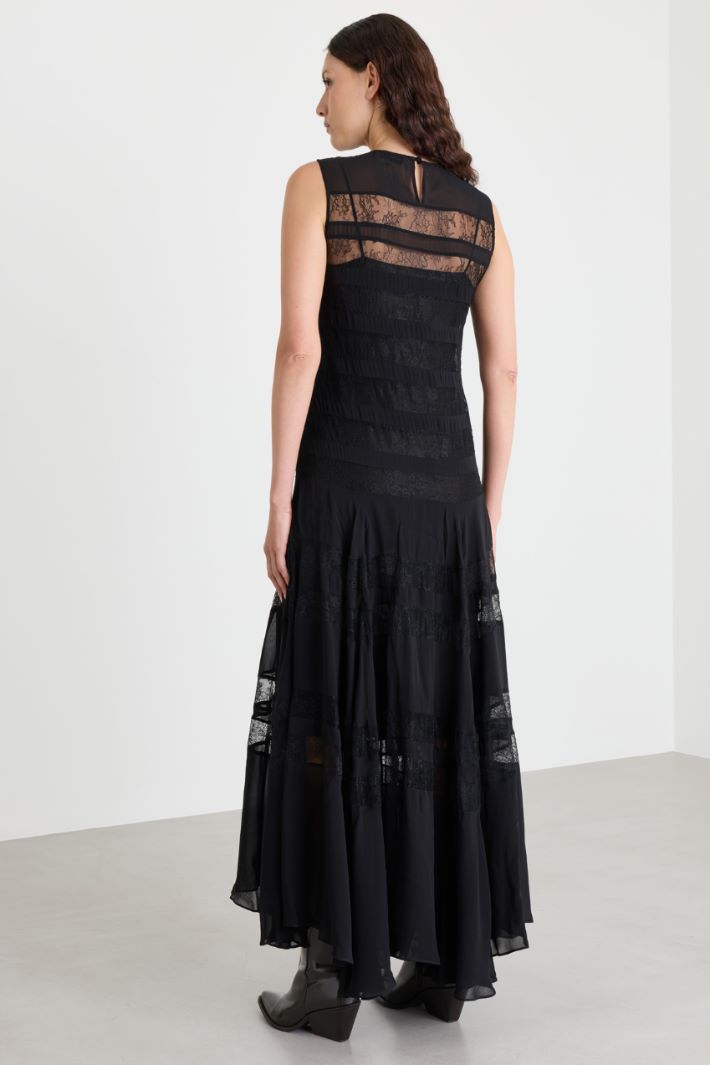 Georgette and lace maxi dress - BLACK - Intrend - 4