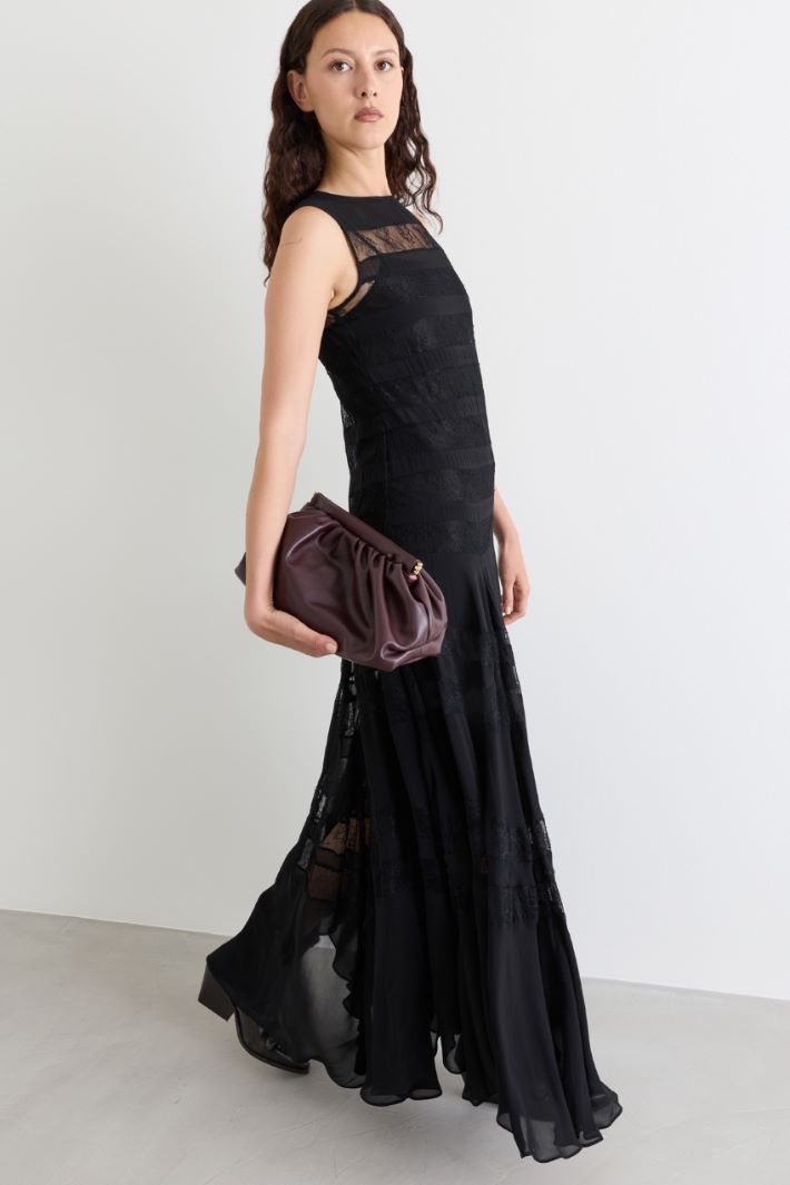 Georgette and lace maxi dress - BLACK - Intrend - 2
