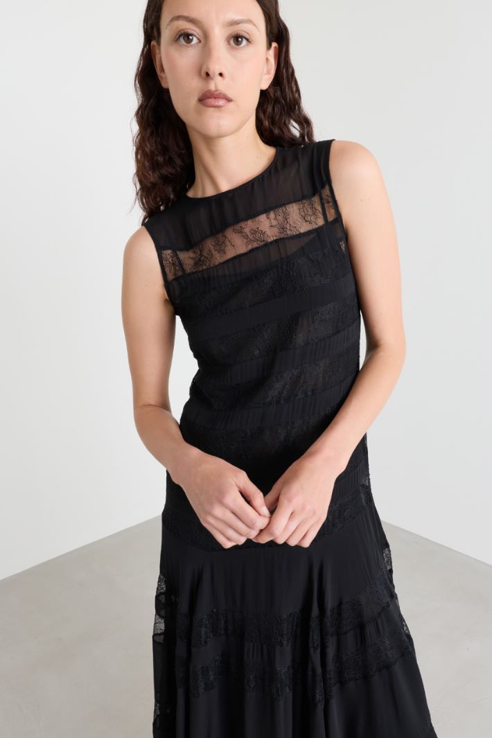 Georgette and lace maxi dress - BLACK - Intrend - 3
