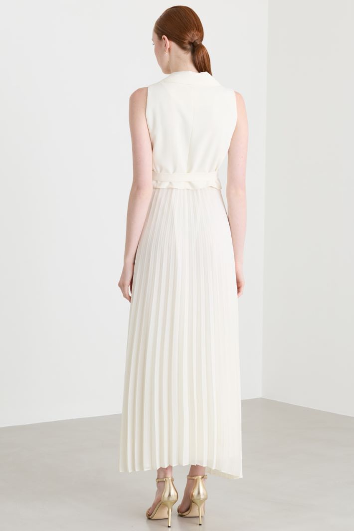 Dual-fabric long dress - WHITE - Intrend - 4