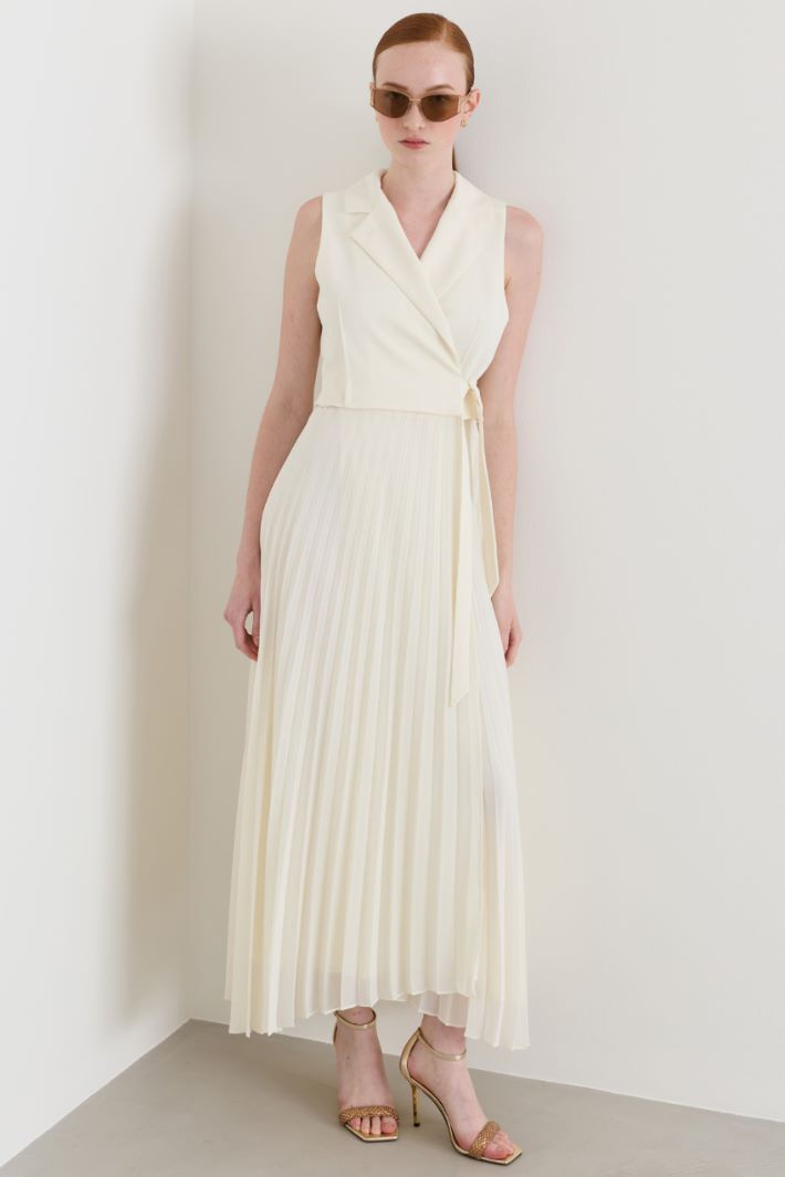 Dual-fabric long dress - WHITE - Intrend - 2
