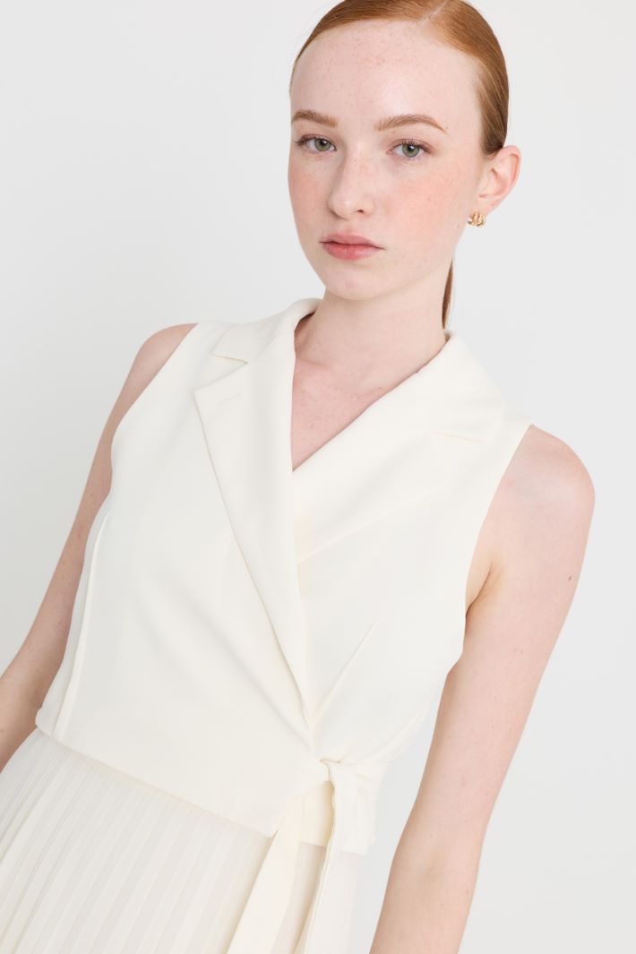 Dual-fabric long dress - WHITE - Intrend - 3