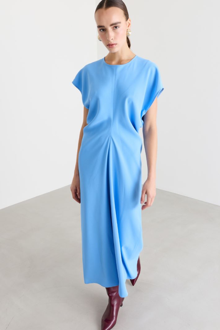 Abito drappeggiato con maniche a kimono - AZZURRO - Intrend - 2