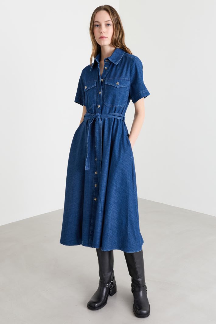 Fit and flare shirt dress - BLUE - Intrend - 2