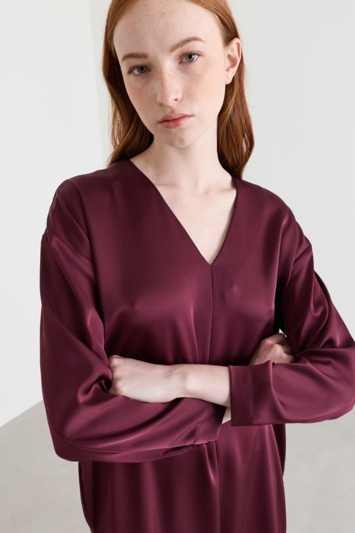 Scarf-neck Dress - BORDEAUX - Intrend - 3