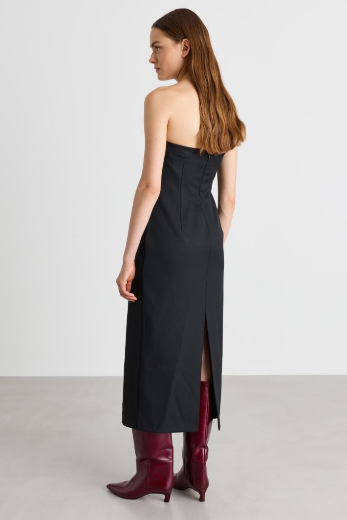 Bustier dress with oversized flower appliqué - BLACK - Intrend - 4