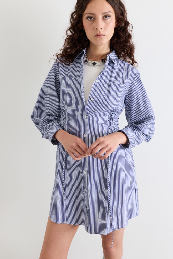 Poplin shirt dress with lace-up sides - BLUE - Intrend - 2