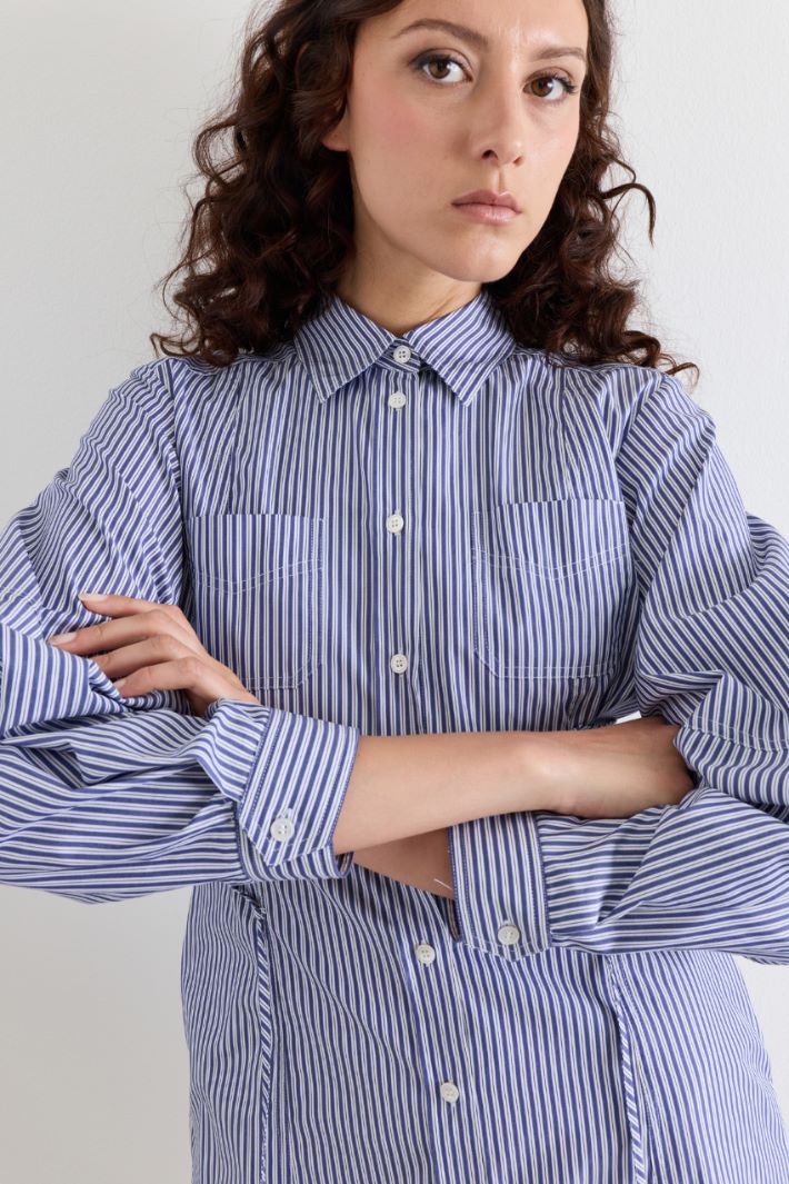 Poplin shirt dress with lace-up sides - BLUE - Intrend - 3