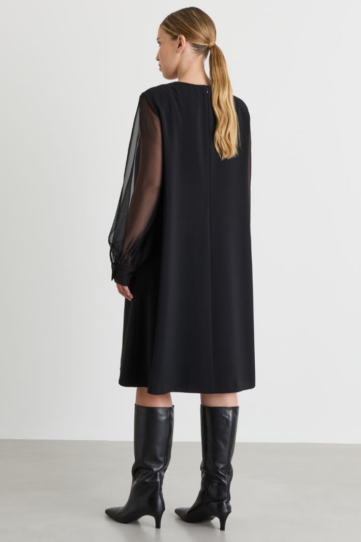 Stretch Cady and Chiffon Dress - BLACK - Intrend - 4