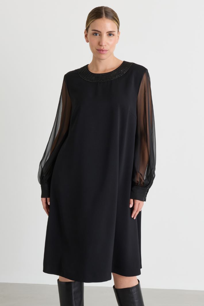 Stretch Cady and Chiffon Dress - BLACK - Intrend - 2