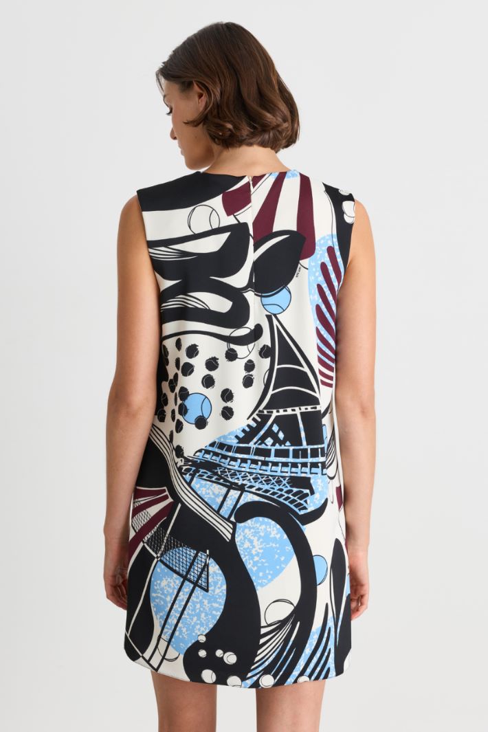 Oversized-print sleeveless dress - WHITE BLACK LIGHT BLUE - Intrend - 4