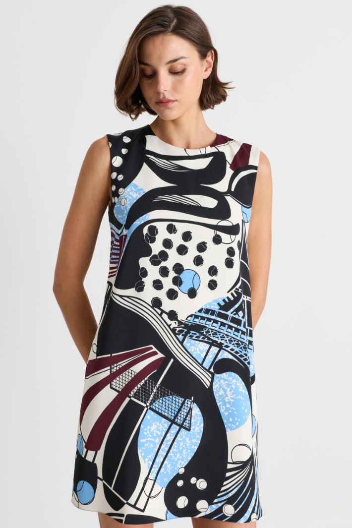 Oversized-print sleeveless dress - WHITE BLACK LIGHT BLUE - Intrend - 2
