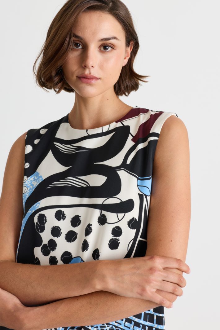 Oversized-print sleeveless dress - WHITE BLACK LIGHT BLUE - Intrend - 3