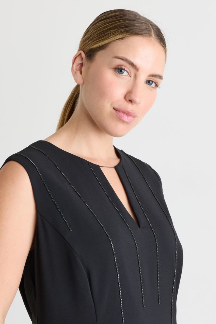 Rhinestone-Chain Fitted Dress - BLACK - Intrend - 3