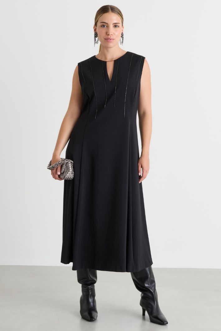 Rhinestone-Chain Fitted Dress - BLACK - Intrend