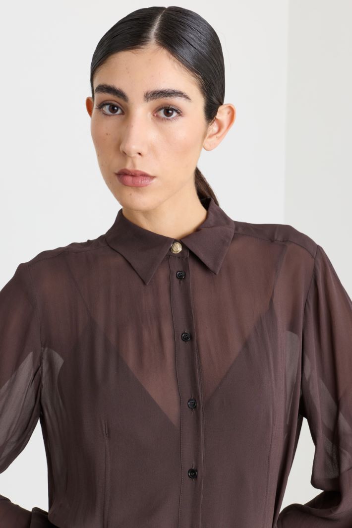 Abito a chemisier in georgette - MARRONE - Intrend - 3