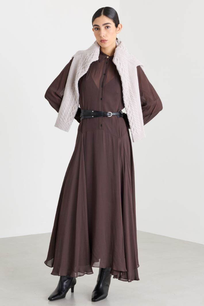 Abito a chemisier in georgette - MARRONE - Intrend