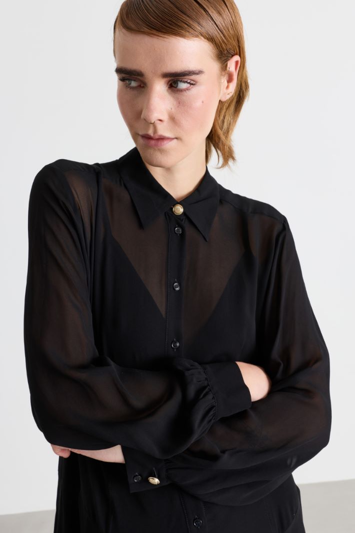 Georgette shirt dress - BLACK - Intrend - 3