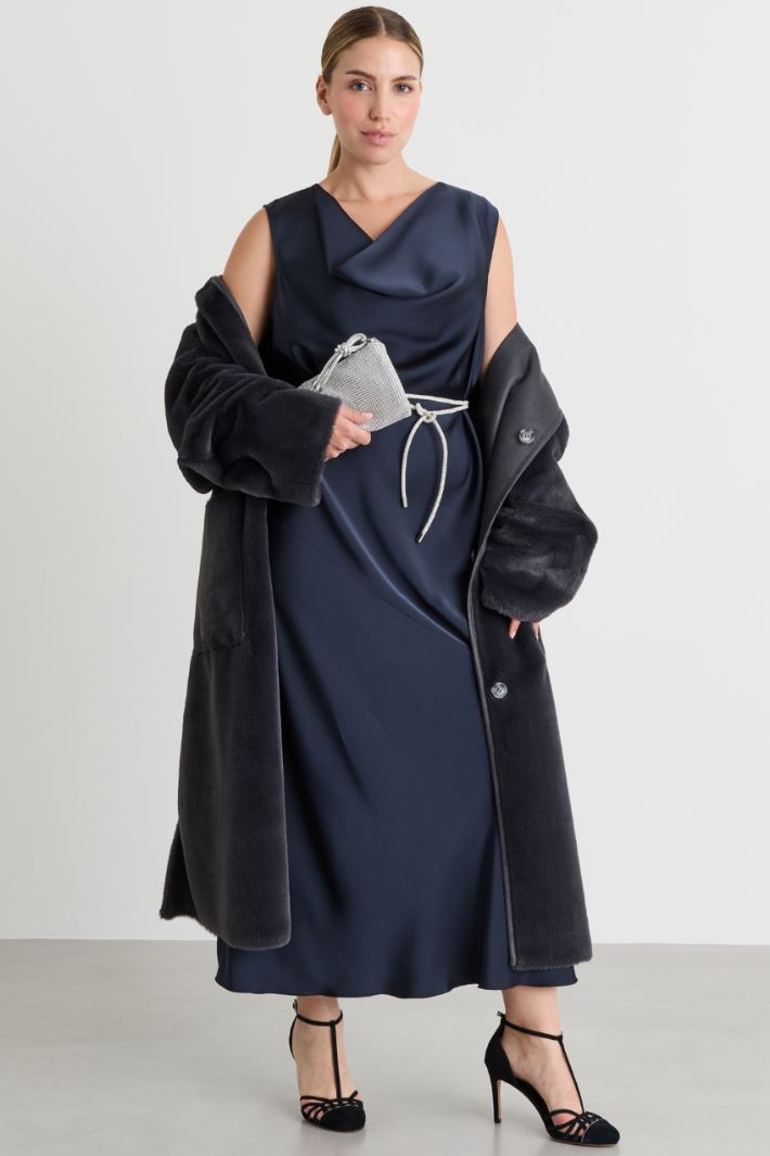 Long satin dress - BLUE - Intrend