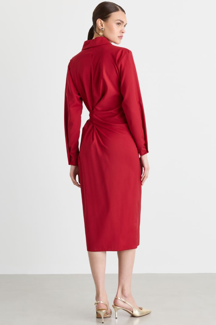 Shirt dress with draping and side buckle - RED - Intrend - 4