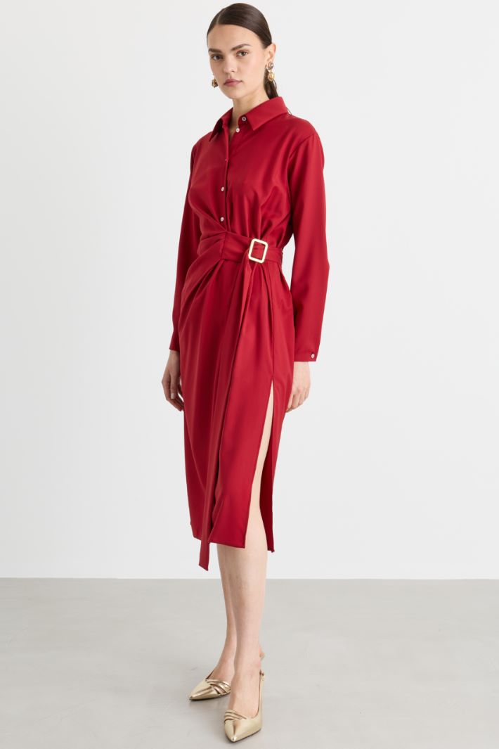 Shirt dress with draping and side buckle - RED - Intrend - 2